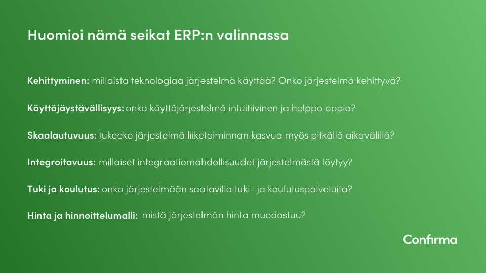 Huomio nämä seikat ERP-järjestelmän valinnassa